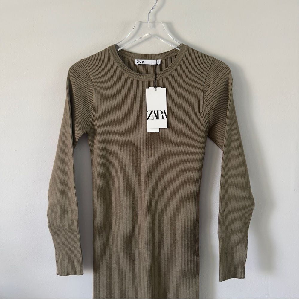 ⭕️ ZARA Dress Midi Olive Green Knit Large
